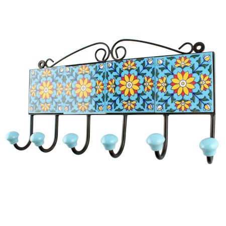 Turquoise Sunflower Ceramic Tiles Hook Online
